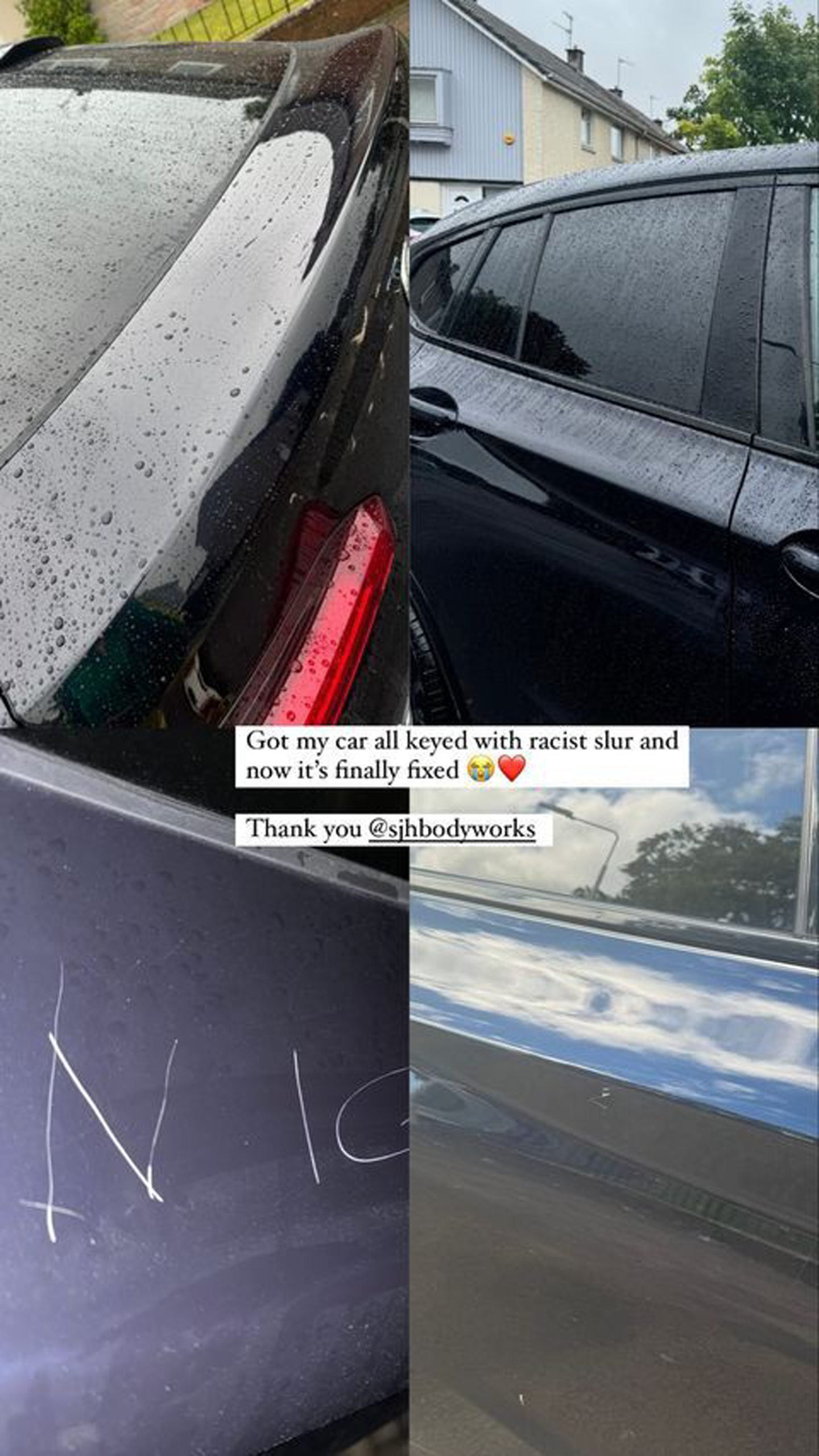 The racist graffiti on Shannon Singh's car.