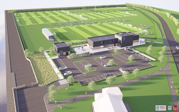 The proposed community football hub is situated at the city's Riverside pitches. Image: Dundee FC Community Trust/LJRH Architects