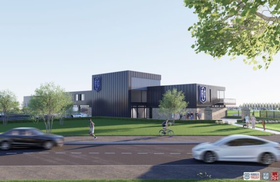 How the proposed training hub will look from Riverside Drive. Image: Dundee FC Community Trust/LJRH Architects