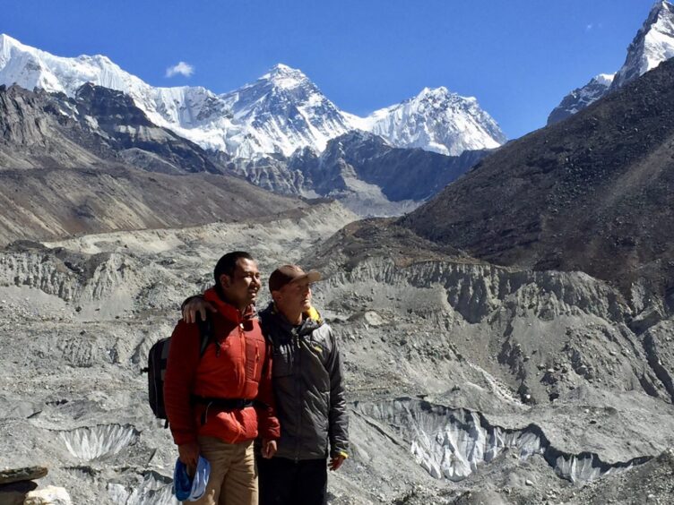 Dunkeld filmmaker James Lamb with his friend Tashi lama in the foothills of Everest on a previous expedition. Image: James Lamb.