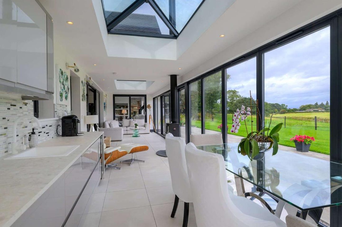 A dining table in the conservatory.