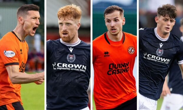 (L to R) David Babunski, Simon Murray, Kristijan Trapanovski and Seb Palmer-Houlden are all looking to make a splash in Sunday's Dundee derby. Images: SNS