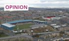 an aerial view of Dundee showing Tannadice Park and Dens Park,