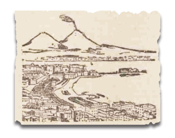 A sketch from a walk in Naples, showing the city, the bay and Vesuvius