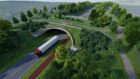 artist impression of grassy pedestrian bridge over new Cross Tay Link Road near Perth