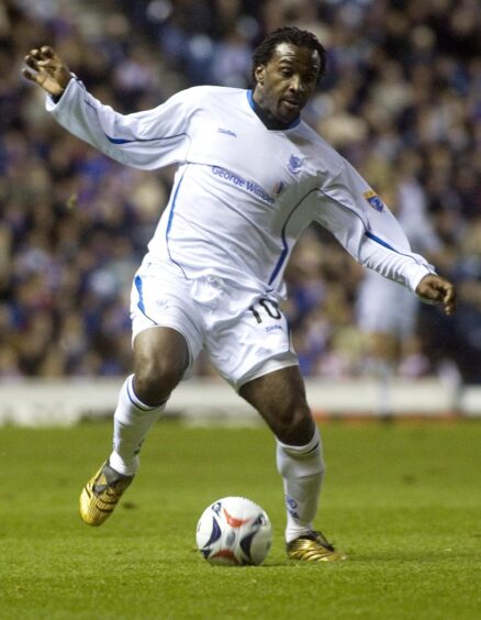 Jason Scotland in action against Rangers.