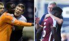 Craig Levein with Prince Buaben and Adama Sidibeh.