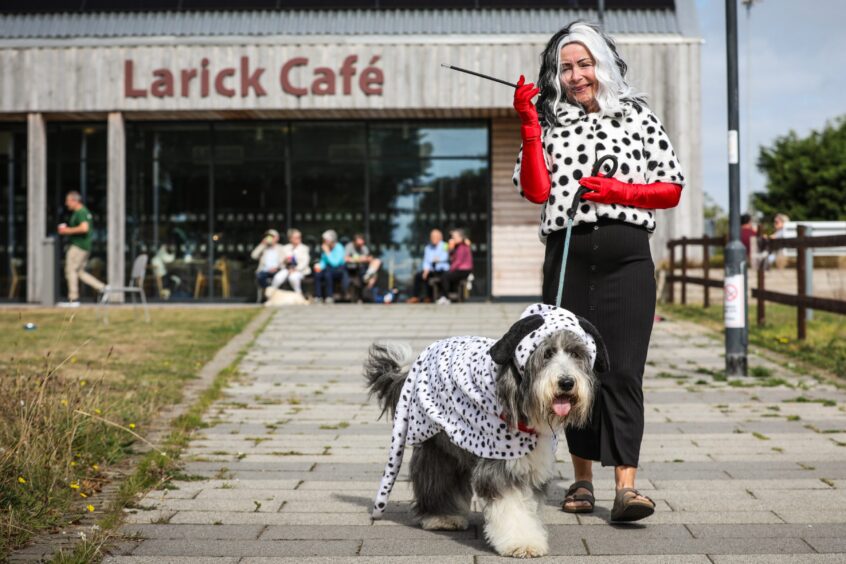 Diane Colville and Archie, 9, the Beardie, in their creative fancy dress outfit. Photo by Mhairi Edwards/DC Thomson.