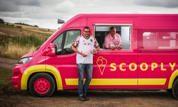 Businessman David Hamilton with Scooply franchise owner Kevin Reid in the van. Image: Mhairi Edwards/DC Thomson