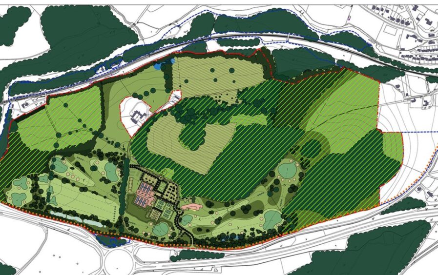 A map showing the proposed location of the Andy Murray tennis centre at Park of Keir