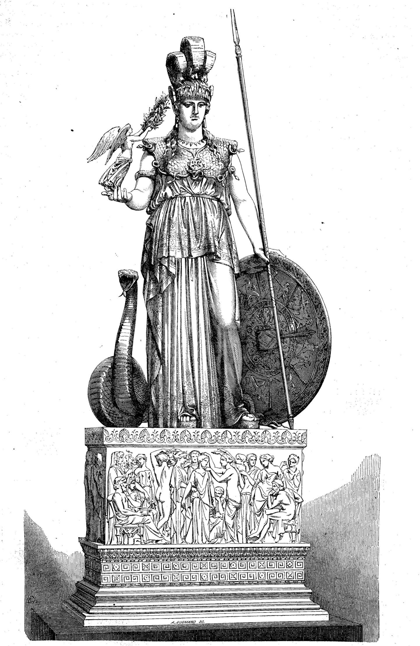 How the statue of Minerva might have looked at Tay Works. A woman with spear and shield standing on a dais.