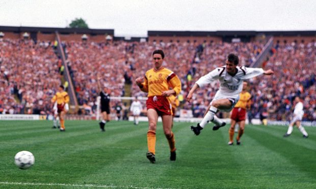 Heartsbreak for Hamish French as his early goal, picture, is ruled out in the 1991 Scottish Cup final