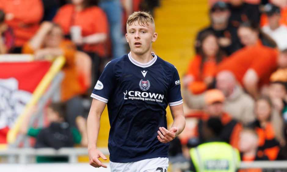 Luke Graham gestures as he makes his Premiership debut for Dundee against rivals Dundee United last month. 