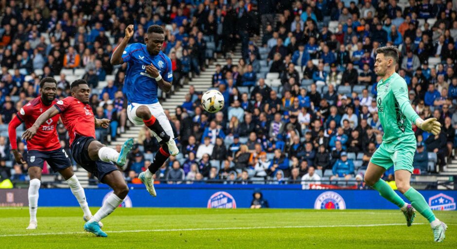 Rabbi Matondo scores during Rangers' 6-0 hammering of Ross County