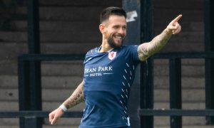 Dylan Easton celebrates Raith Rovers' second goal.