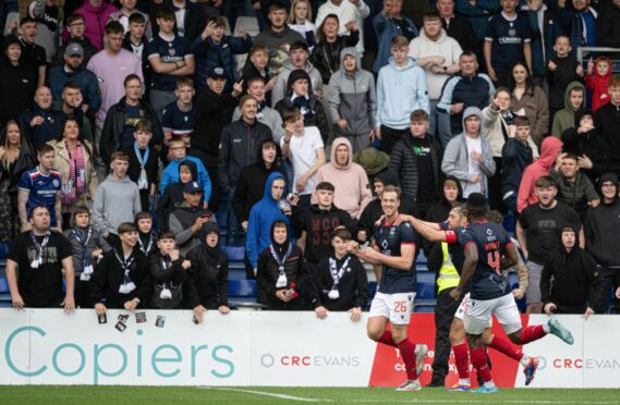 Ross County celebrate in front of the 789 Dundee fans. Image: Paul Devlin/SNS