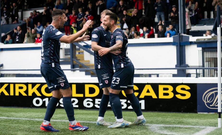 Dylan Easton celebrates scoring Raith Rovers' third goal against Hamilton Accies.