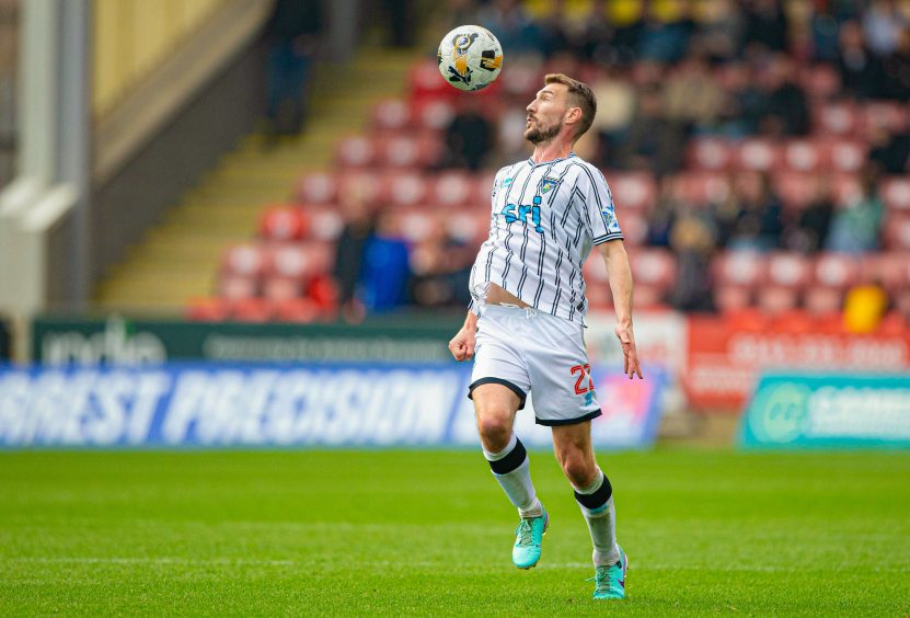 Craig Clay controls the ball during his debut for Dunfermline Athletic against Partick Thistle.