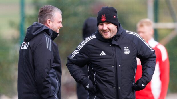 Jimmy Thelin and Peter Leven at Aberdeen's training ground.