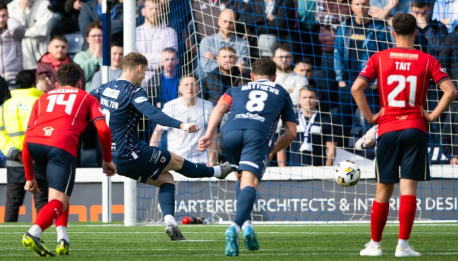 Jack Hamilton scores from the penalty spot for Raith Rovers. 