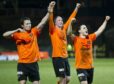 (L to R) Jon Daly, Garry Kenneth and Craig Conway, pictured celebrating after knocking out Rangers on their way to 2010 Scottish Cup glory, will all appear for United's masters team. Image: SNS