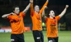 (L to R) Jon Daly, Garry Kenneth and Craig Conway, pictured celebrating after knocking out Rangers on their way to 2010 Scottish Cup glory, will all appear for United's masters team. Image: SNS