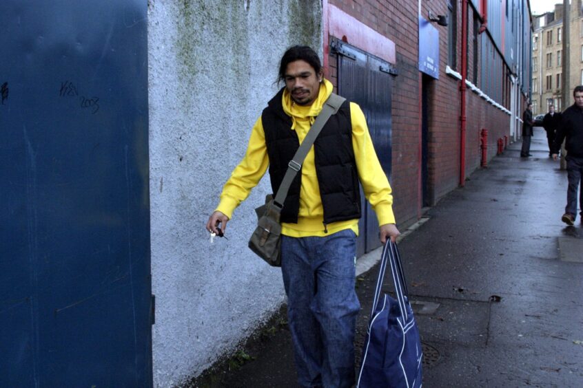 Caballero leaving Dens Park in November 2003 after Dundee FC entered administration. 