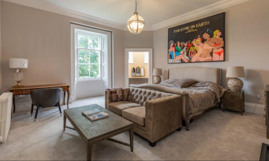 Main bedroom at Brankstone Grange Castle in Fife.