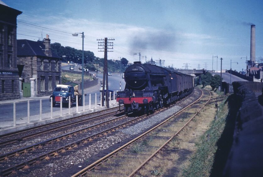 The fish train from Aberdeen comes along Dock Street in 1962. 