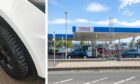 The tyres of the car were left covered in paint at the Tesco Kingsway petrol station. Image: James Smith/DC Thomson