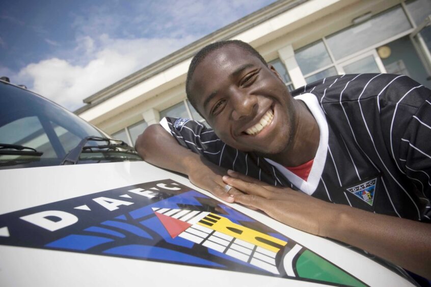 Sol Bamba smiles for the camera after signing for Dunfermline Athletic F.C.