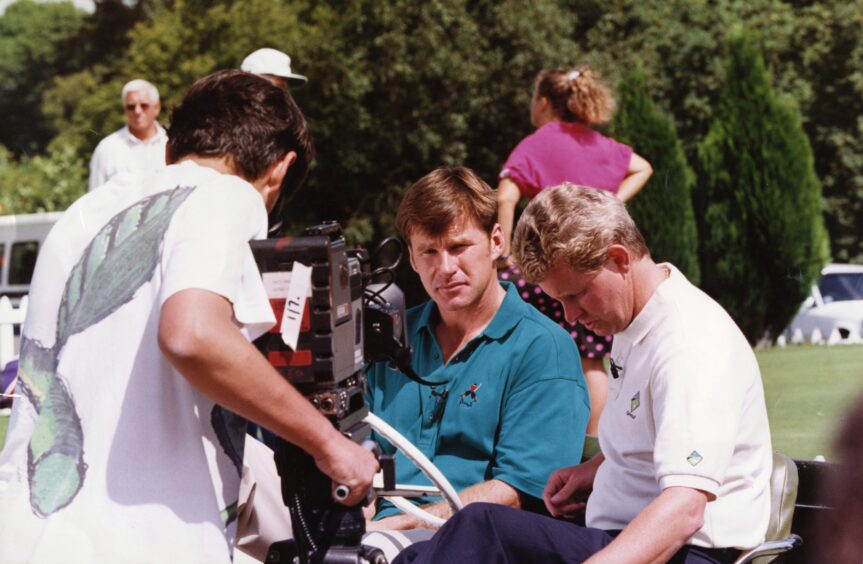 Nick Faldo being interviewed by Dougie Donnelly at Gleneagles.