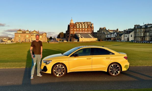 Jack McKeon and the car beside St Andrews golf course