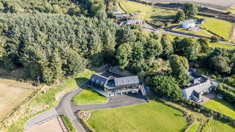 An aerial shot of Church View, the zinc-clad home designed by Voigt Architects. 