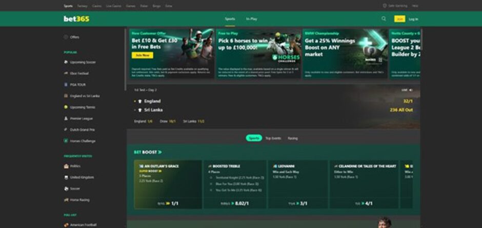 Screenshot of Bet365, among best betting sites