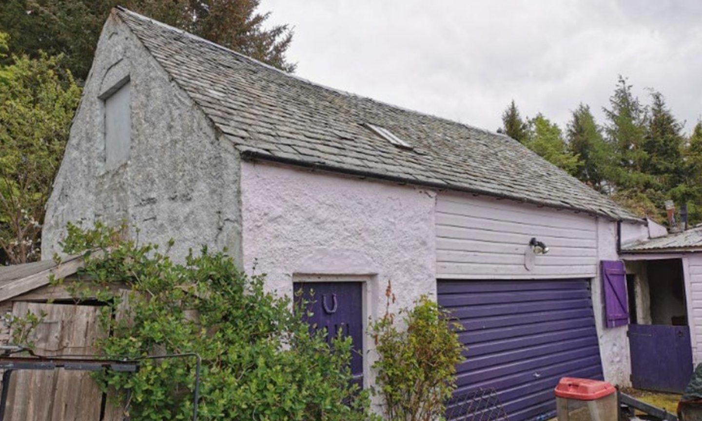 Garage at Cottage of Clunie, close to Kinloch, near Blairgowrie.