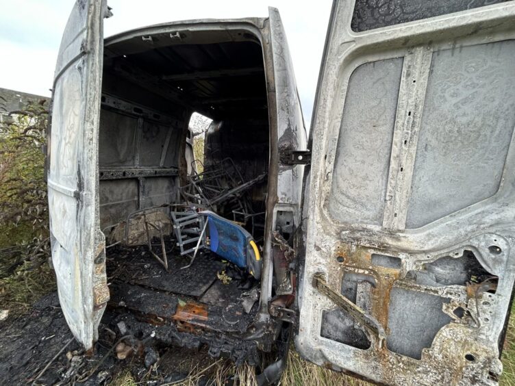 The van was destroyed by the fire.