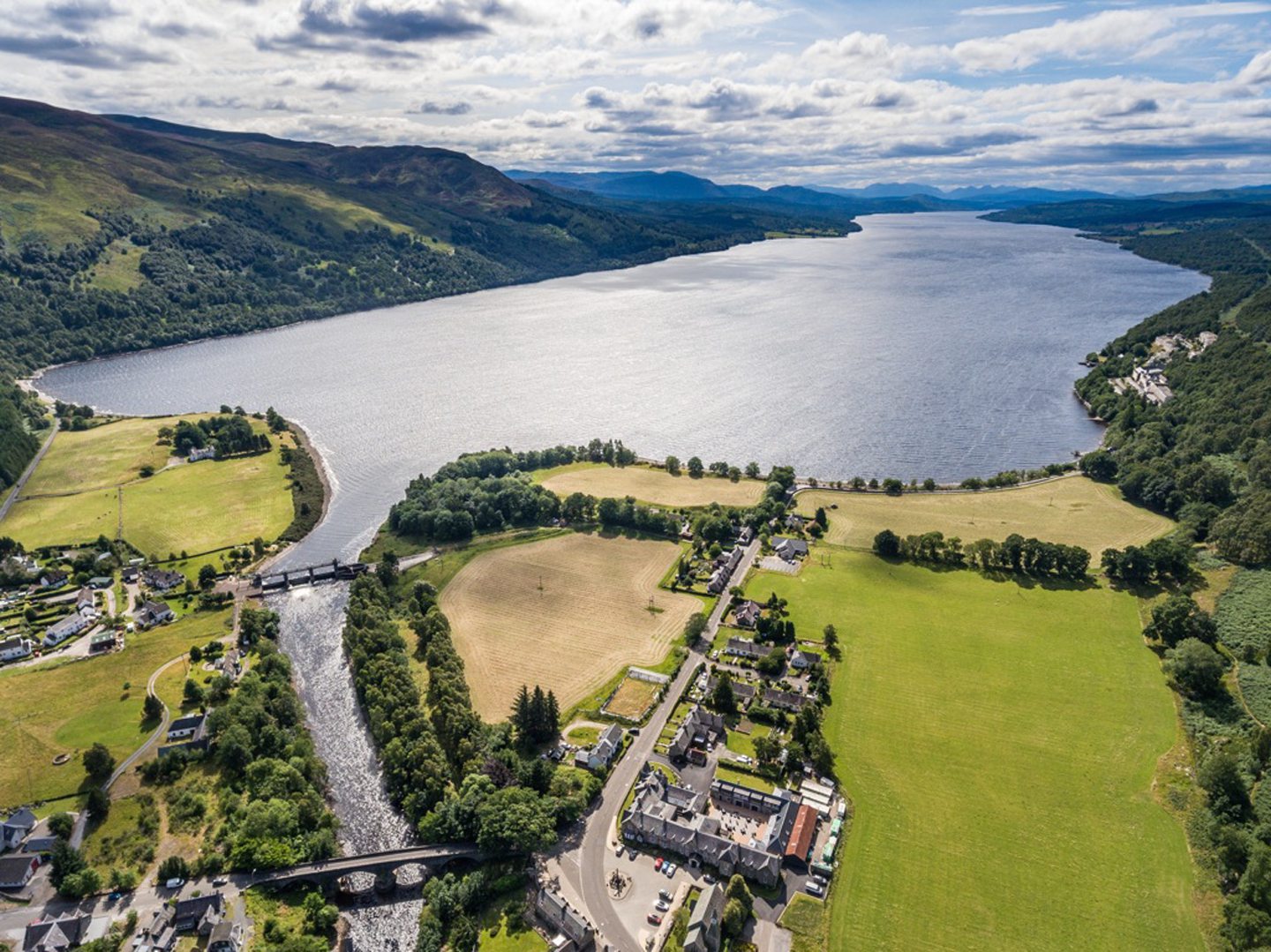 An aerial shot showing nearby Loch Rannoch.