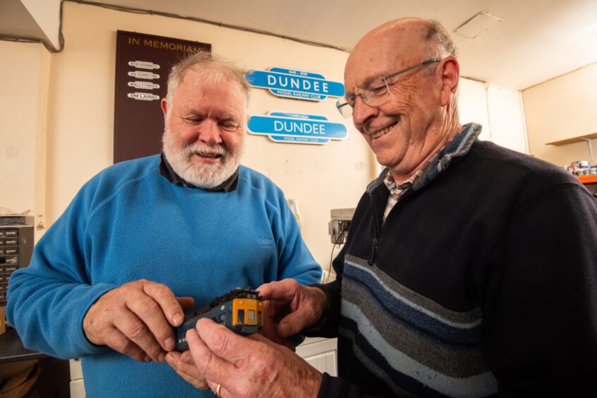 Dundee Model Railway Club chairman Paul Smith with oldest member John Summers.