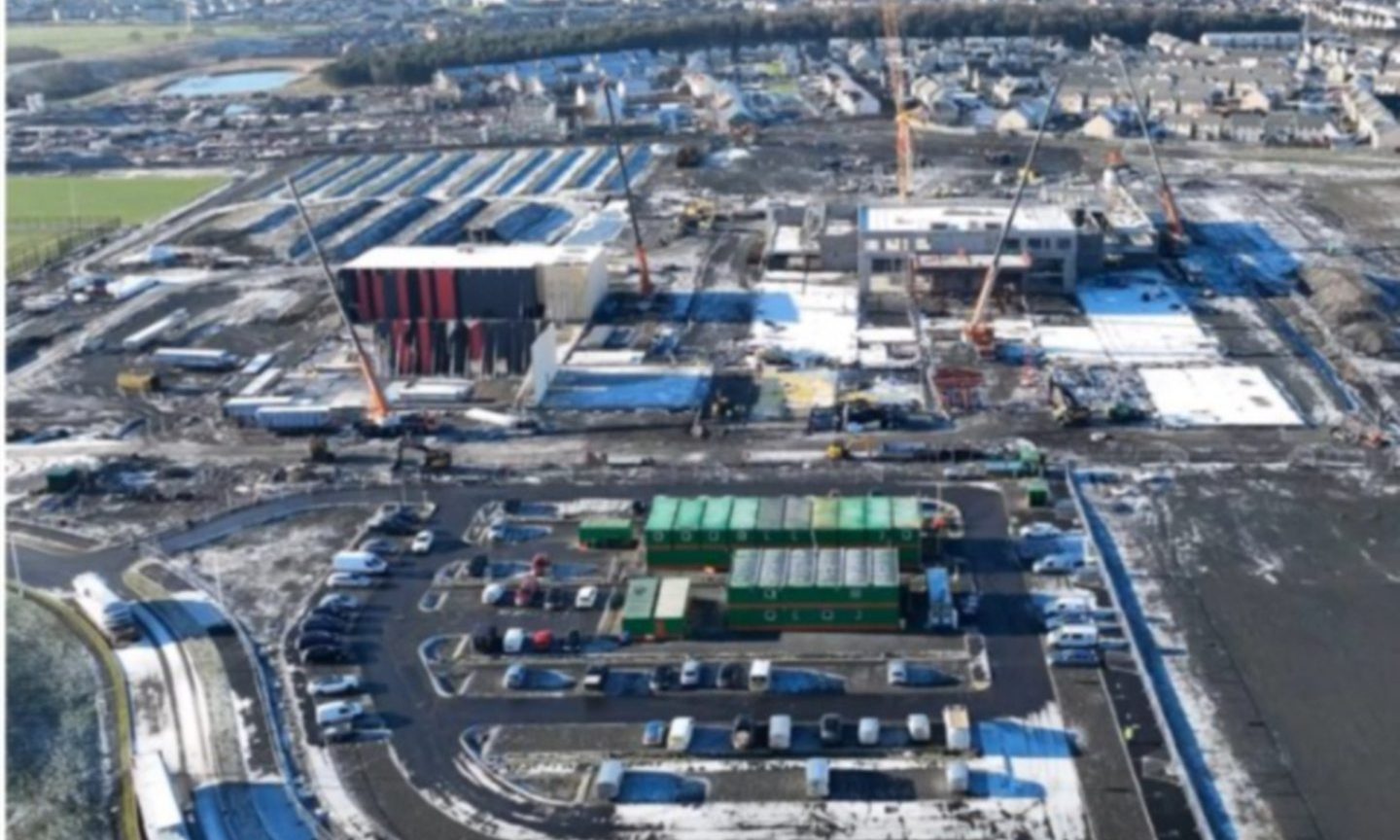 an aerial shot of the Dunfermline Learning Campus under construction