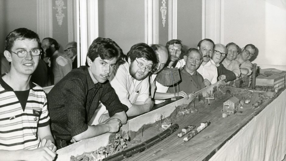 Dundee Model Railway Club members at the Marryat Hall in 1982.