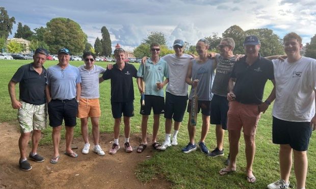 Members of The Ship Inn Cricket Club, from Elie, are playing to win in Corfu. Image: Supplied by Graham Bucknall.