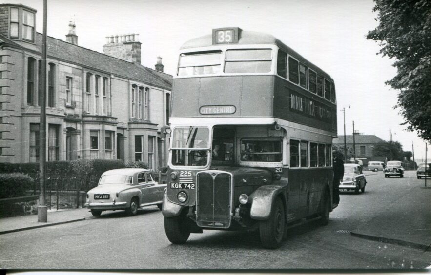 The 35 goes from Fintry to the city centre passing Maryfield garage in 1957.