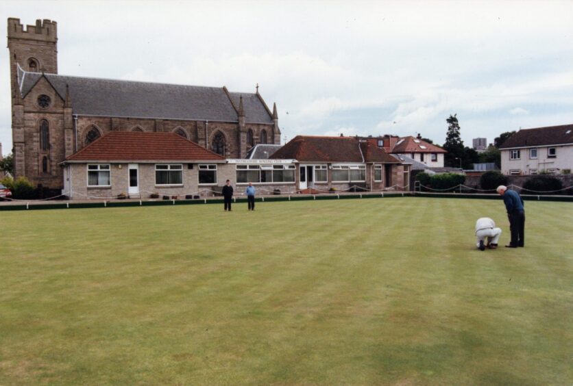 Bowlers on the green at Invergowrie Bowling Club in June 1999. 