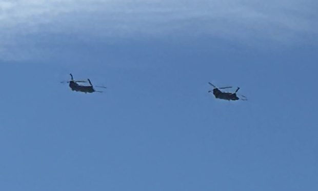 Chinook's flying over Dalgety Bay in Fife.