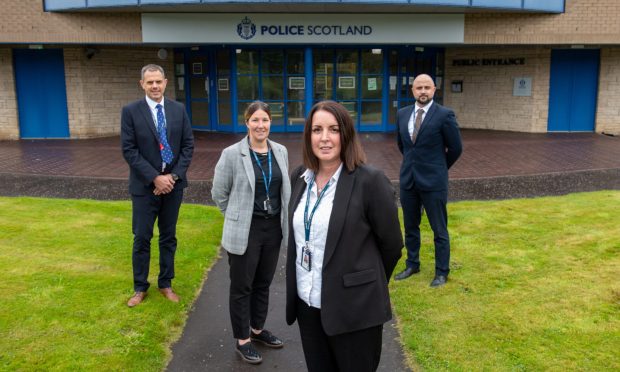 DI Sammi Davidson front with, from left, DS Michael Hogg, DC Carol Fraser and DC Martin Ronald. Image: Kim Cessford/DC Thomson