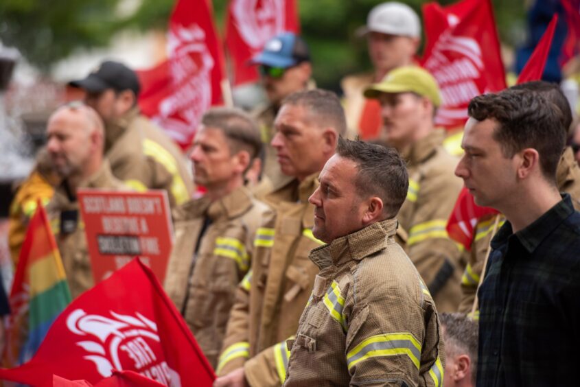 A protest against Fife and Tayside fire service cuts last year