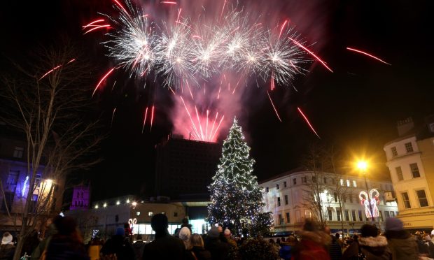 A previous Christmas event at City Square in Dundee, with fireworks going off