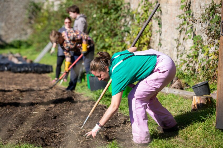 Some of the volunteers at work in the community garden.