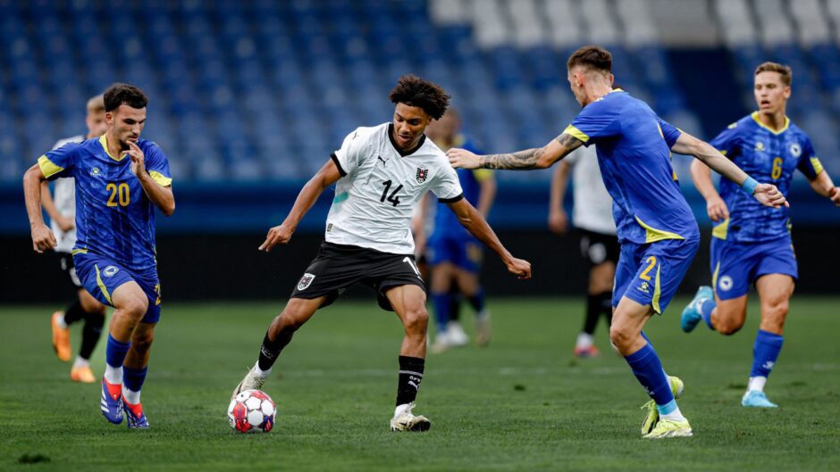 Dundee loanee Oluwaseun Adewumi made his debut at U/21 level for Austria. Image: OFB.